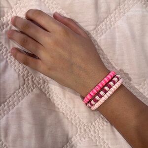 Pink and White Clay Beaded Bracelet — Handmade 3 Pack